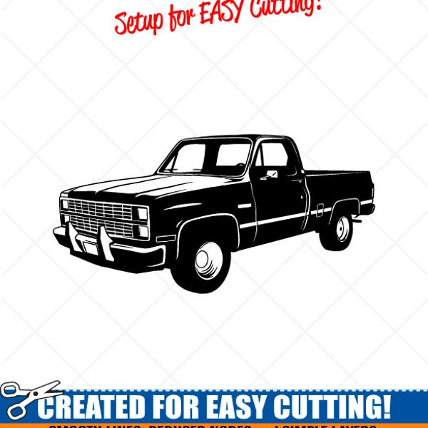 Chevy-Chevrolet Silverado C10 1983 Truck SVG Clipart-Vector Clip Art Graphics-Digital-Cut Ready Files-CNC-Logo-Vinyl Sign Design-eps, ai,dxf
