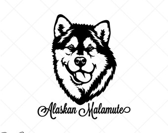 ALASKAN MALAMUTE svg-Dog Portrait Clipart-Vector Clip Art Graphics Download-Cut Ready Files-CNC-Logo-Vinyl Sign Design-eps, ai, dxf, png,pdf