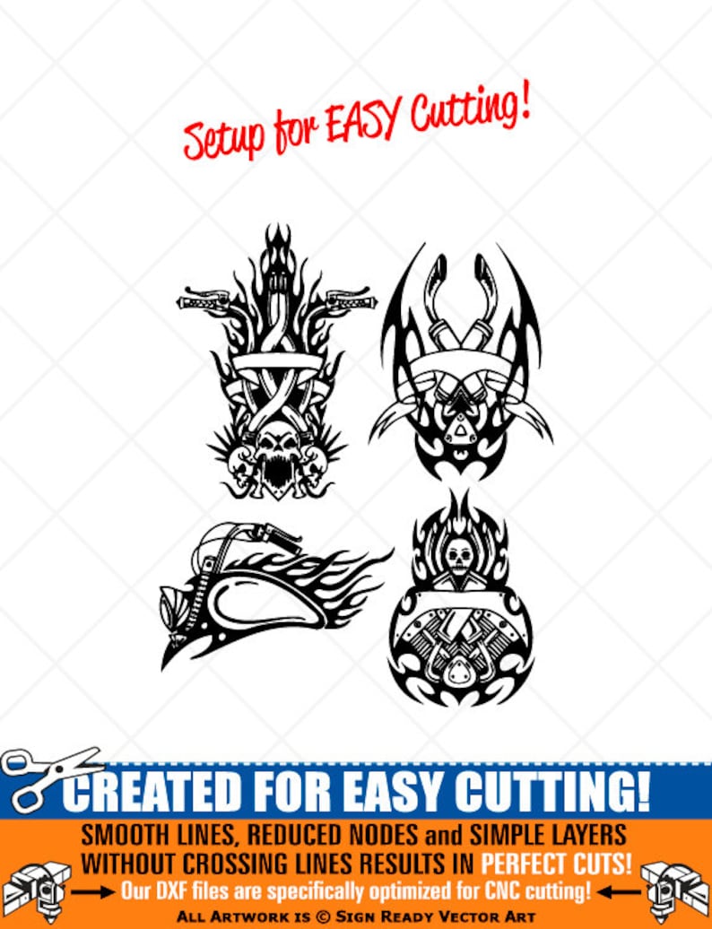 svg,dxf Tribal Flames Motorcycle Biker Clipart-Vector Clip Art Graphics-Digital Download-Cut Ready Files-CNC-Logo-Vinyl Sign Design-eps ai