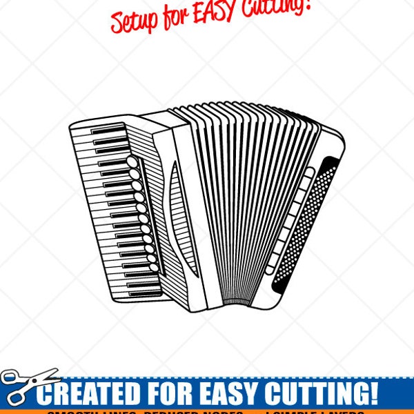 Accordion SVG Clipart-Vector Clip Art-Digital Download Image-Cut Files-Logo-Detailed Musical Instrument Vinyl Sign Design -eps, ai, dxf, png