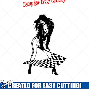 SEXY Mädchen karierten Flagge Clipart Vektor Clip Art Grafik-digitalen Download-Schnitt bereit Dateien-CNC-Vinyl Zeichen Design-Logo-Eps, Ai, Svg, Dxf, png