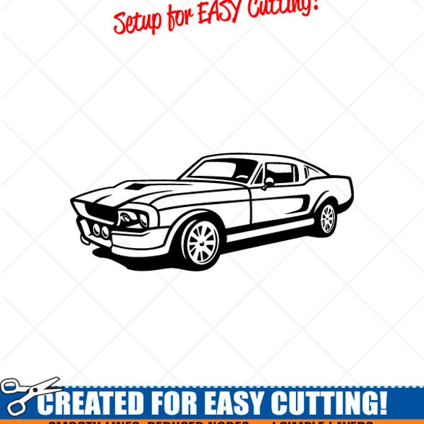 FORD MUSTANG Shelby GT500 1967 Clipart-Vector Clip Art Graphics-Digital Download-Cut Ready Files-CNC-Logo-Vinyl Sign Design-eps, ai, svg,dxf