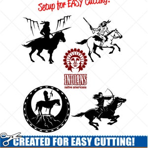INDIAN WARRIOR Riding Horses Clipart-Vector Clip Art Graphics-Digital Download-Cut Ready Files-CNC-Logo-Vinyl Sign Design-eps,ai,svg,dxf,png