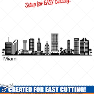 MIAMI City Skyline Clipart-Vector Clip Art Graphics-Digital Download-Cut Ready Files-CNC-Cityscape Vinyl Sign Design -eps, ai, svg, dxf, png