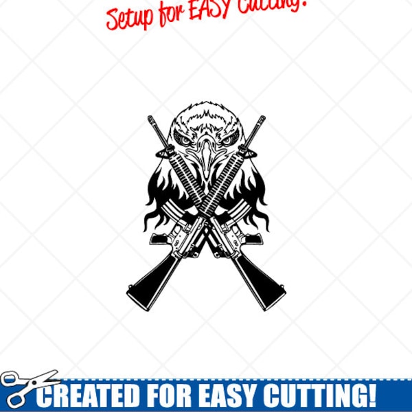 Eagle Military Clipart-Vector Clip Art Graphics-Digital Download-Cut Ready Files-CNC-Logo-Badge-Guns-Vinyl Sign Design-eps, ai, svg, dxf,png
