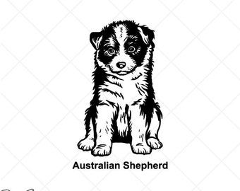 AUSTRALIAN SHEPHERD Puppy Dog Clipart-Vector Clip Art Graphics-Digital Download-Cut Files-Aussie Vinyl Sign Design -eps, ai, svg, dxf, png