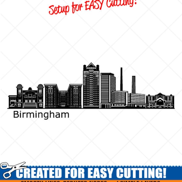 BIRMINGHAM City Skyline Clipart-Vector Clip Art Graphics-Digital Download-Cut Ready Files-CNC-Cityscape Vinyl Sign Design -eps, ai, svg, dxf