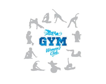 Frauen-FITNESS-Studio Übung Silhouette Clipart-Vektor Clip Art Grafik-Digital Download-Vorlage Design-Logo-Badge-Emblem-Zeichen - Eps, Ai, Svg