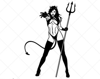 SEXY DEVIL Girl-Woman Clipart-Vector Clip Art Graphics-Digital Download-Cut Ready Files-CNC-Vinyl Sign Design-Logo-eps, ai, svg, dxf,png,pdf
