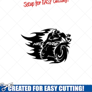 Flaming motorfiets Clipart-Vector Clip Art Graphics-digitale downloaden-Cut klaar bestanden-Vinyl teken ontwerp-CNC-Logo - eps, ai, svg, dxf, png, pdf