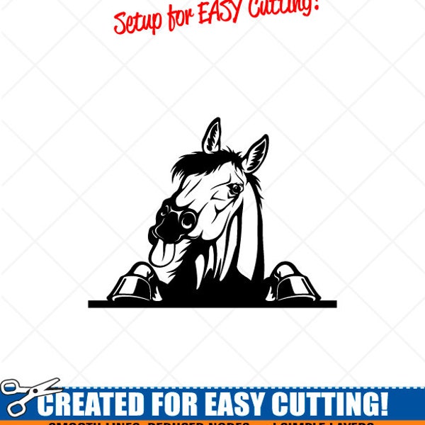 Peeking HORSE Clipart-Vector Clip Art Graphics -Digital Download Image-Cut Ready Files-CNC-Logo-Vinyl Sign Design-eps, ai, svg, dxf, png,pdf