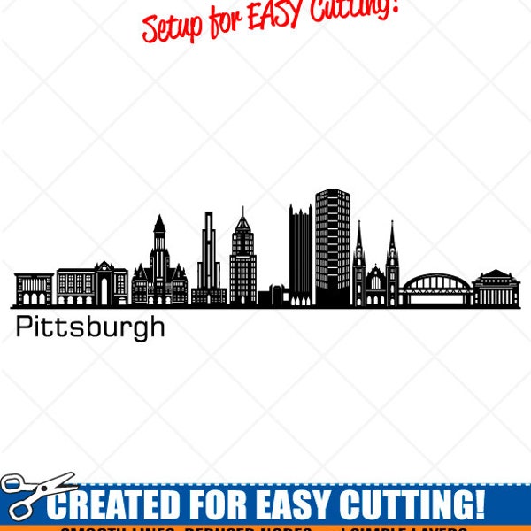 PITTSBURGH City Skyline Clipart-Vector Clip Art Graphics-Digital Download-Cut Ready Files-CNC-Cityscape Vinyl Sign Design -eps, ai, svg, dxf