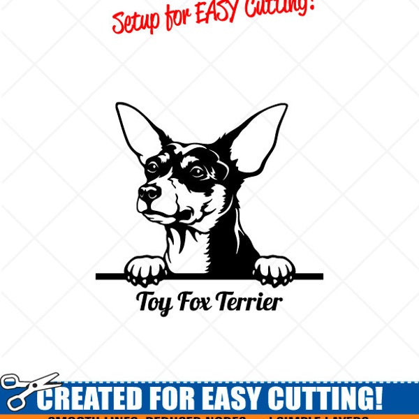 Peeking TOY FOX Terrier Dog Clipart-Vector Clip Art Graphics Download-Cut Ready Files-CNC-Berner Vinyl Sign Design-eps, ai, svg, dxf,png,pdf