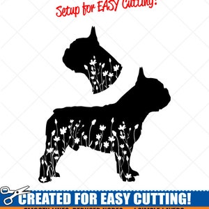 Französische Bulldogge SVG-Florale Blume Hund Clipart-Vektor Clip Art Grafik Silhouette Bild-Cut Ready Files-Vinyl Sign Design -eps, ai, dxf, png