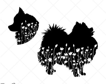 Pomeranian SVG-Floral Flower Dog Clipart-Vector Clip Art Graphics Silhouette Image-Cut Ready Files-Vinyl Sign Design -eps, ai, dxf, png, pdf
