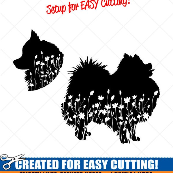 Pomeranian SVG-Floral Flower Dog Clipart-Vector Clip Art Graphics Silhouette Image-Cut Ready Files-Vinyl Sign Design -eps, ai, dxf, png, pdf