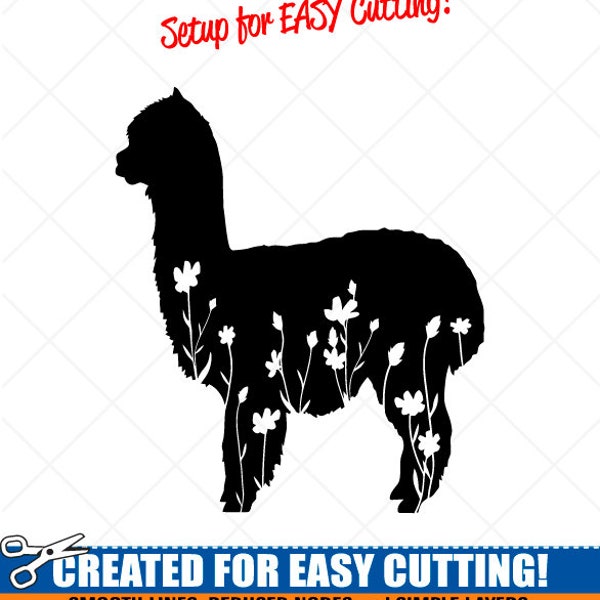 Alpaca SVG-Floral Flower Clipart-Vector Clip Art Graphics Silhouette Image Download-Cut Ready Files-Vinyl Sign Design-eps, ai, dxf, png, pdf