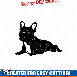 Liegende Französisch BULLDOG Hund Clipart-Vector ClipArt Grafik Download-Cut Ready Dateien-CNC-Logo-Vinyl Zeichen Design -eps, ai, Svg, Dxf, Png, pdf