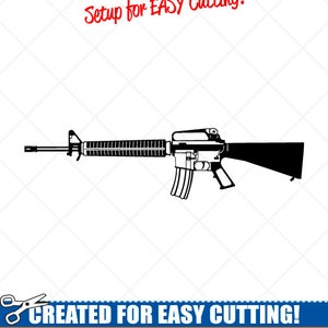 Gedetailleerde M16 Rifle-Gun Clipart-Vector Clip Art Graphics-digitale Download-Cut klaar bestanden-CNC-Vinyl teken Design-eps, ai, svg, dxf, png, pdf