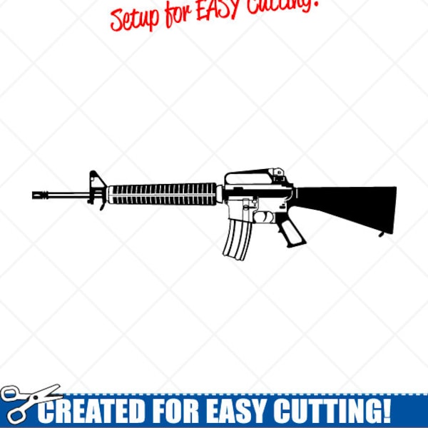 Detailed M16 Rifle-Gun Clipart -Vector Clip Art Graphics -Digital Download-Cut Ready Files-CNC-Vinyl Sign Design-eps, ai, svg, dxf, png, pdf