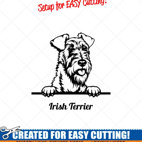 Peeking IRISH TERRIER Dog Clipart-Vector Clip Art Graphics Download-Cut Ready Files-CNC-Berner Vinyl Sign Design-eps, ai, svg, dxf, png, pdf