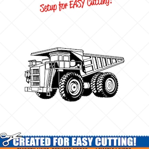 Può includere: Illustrazione in bianco e nero di un dumper con il testo "Setup for EASY Cutting!". L'immagine include anche il testo "CREATED FOR EASY CUTTING!" e "SMOOTH LINES, REDUCED NODES and SIMPLE LAYERS WITHOUT CROSSING LINES RESULTS IN PERFECT CUTS!"