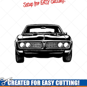 May include: Black vector illustration of a classic car with the text "Setup for EASY Cutting!" in red. The image also includes the text "CREATED FOR EASY CUTTING!" and other details about the product.