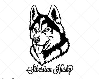 SIBERIAN HUSKY Dog Portrait Clipart-Vector Clip Art Graphics Download-Cut Ready Files-CNC-Logo-Vinyl Sign Design-svg, eps, ai, dxf, png, pdf