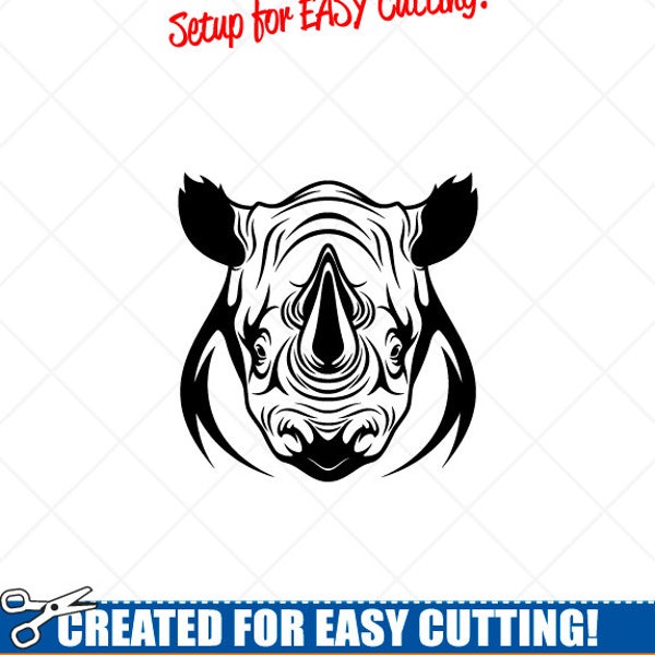 RHINO-RHINOCEROS Head Clipart-Vector Clip Art Graphics-Digital Download-Cut Ready Files-CNC-Logo-Vinyl Sign Design-eps, ai, svg, dxf,png,pdf