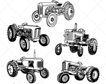 Vintage Farming Tractors Clipart-Vector Clip Art Graphics-Digital Download-Cut Ready Files-CNC-Vinyl Sign Design-Logo-eps, ai, svg, dxf, png