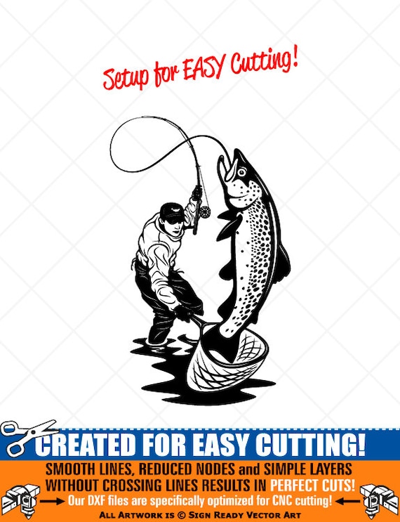 Download Salmon Fly Fishing Fish Clipart Vector Clip Art Graphics Digital Download Cut Ready Files Cnc Logo