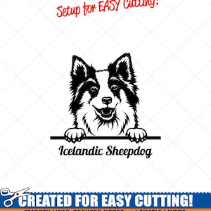 Sbirciando ICELANDIC SHEEPDOG Dog Clipart-Vector Clip Art Graphics Scarica-Tagliare Ready Files-CNC-Logo-Vinyl Sign Design -eps, ai, svg, dxf, png
