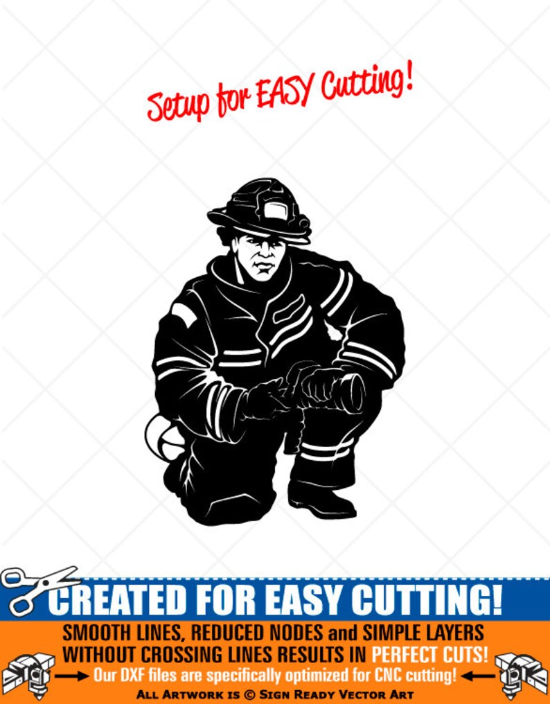 png dxf ai Fireman with Fire Hose Clipart-Vector Clip Art Graphics-Cut Ready Files-CNC-Fire Firefighter Vinyl Sign Design-Logo-eps svg