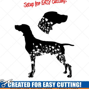 Vizsla SVG-Floral Flower Dog Clipart-Vektor Clip Art Grafik Silhouette Bild-Cut Ready Files-Vinyl Sign Design -eps, ai, dxf, png, pdf