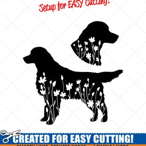 GOLDEN RETRIEVER SVG-Floral Flower Dog Clipart-Vector Clip Art Gráficos Silhueta Imagem-Corte Arquivos prontos-Sinal de vinil Design-eps, ai, dxf, png