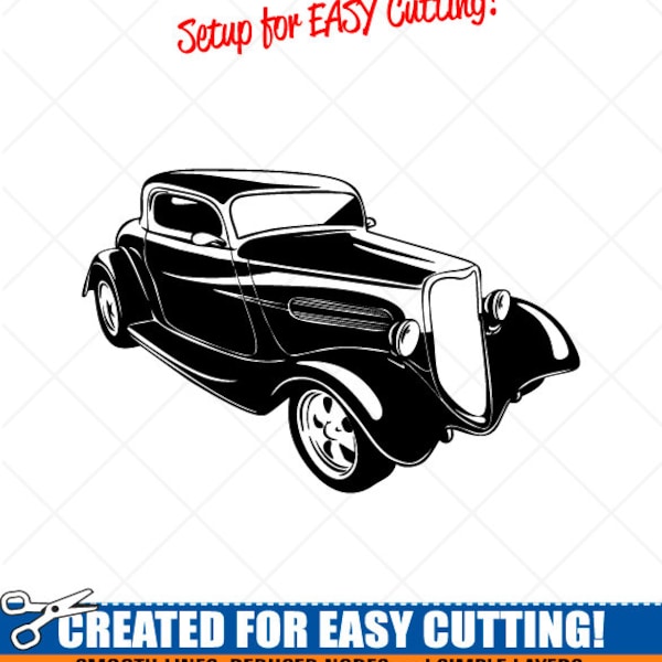 1933 Ford Coupe Hot Rod Clipart-Vector Clip Art Graphics-Digital Download-Cut Ready Files-CNC-Logo-Vinyl Sign Design -eps, ai, svg, dxf, png