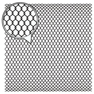 May include: Black and white illustration of a chain link fence. The fence is made of interlocking metal links.