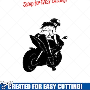 Sexy Motorrad Mädchen Clipart-Vektor Clip Art Grafiken-Digital Download-Cut Ready Files-Vinyl Sign Design-CNC-Logo-eps, ai, svg, dxf, png,pdf