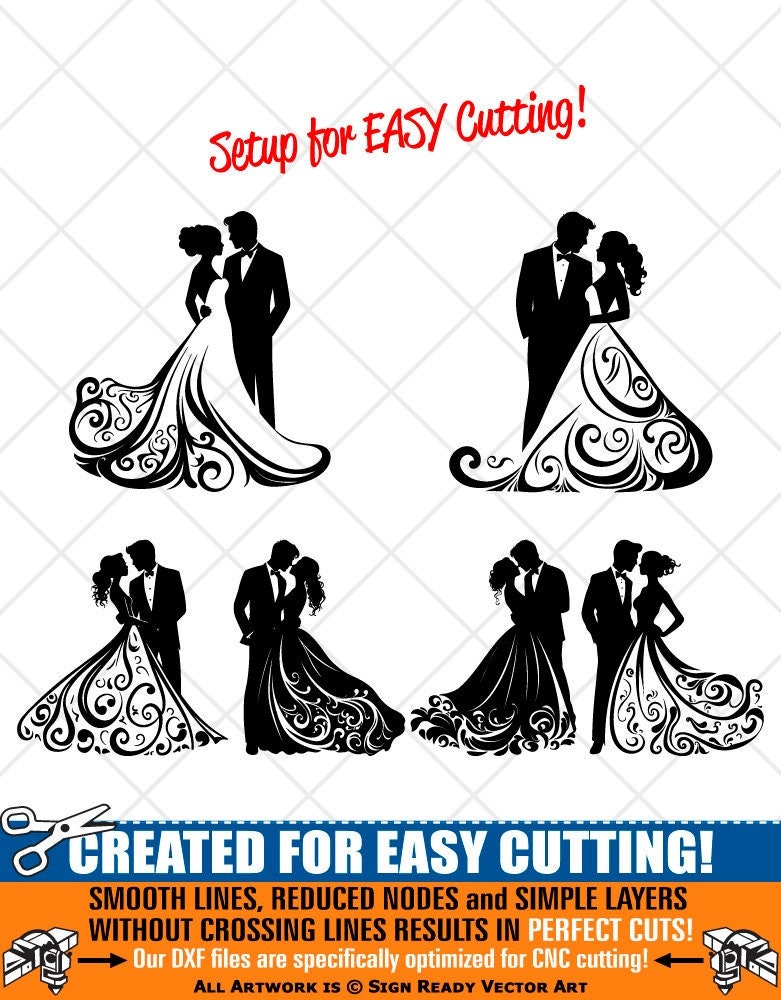 Wedding Couple SVG Bundle Clipart-Vector Clip Art Graphics-Digital Download-Cut Files-Bride and Groom Silhouette Sign Design-png, eps, dxf