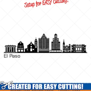 El Paso City Skyline Clipart-Grafika wektorowa Clip Art-Pobieranie cyfrowe-Pliki gotowe do cięcia-CNC-Projekt znaku winylowego Cityscape-eps, ai, svg, dxf,png