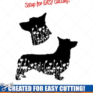 corgis SVG-Floral Flower Dog Clipart-Vektor Clip Art Grafik Silhouette-Cut Ready Files-Pembroke Welsh Vinyl Sign Design -eps, ai, dxf, png