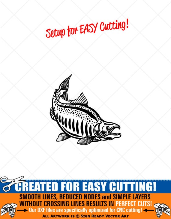 SALMON FISH-Fishing Clipart-Vector Clip Art Graphics-Digital Download-Cut  Ready Files-CNC-Logo-Vinyl Sign Design-eps, ai, svg, dxf, png, pdf