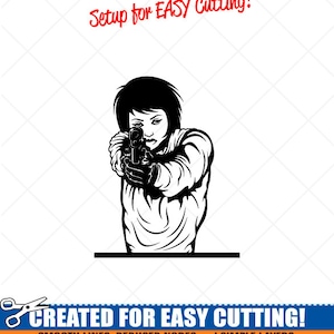 SEXY Mädchen mit Gun Clipart-Vector ClipArt Grafik-Digital Download Bild-Cut Ready Dateien-CNC-Vinyl Zeichen Design-Logo-eps, ai, Svg, Dxf, Png