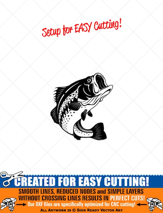 BASS Fish-fishing Clipart vector Clip Art Graphics-digital Download-cut  Ready Files-cnc-logo-vinyl Sign Design eps, Ai, Svg, Dxf, Png, Pdf 