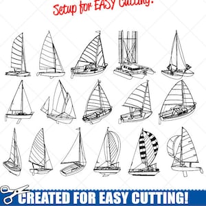 Small Sail Boats Clipart -Vector Clip Art Graphics -Digital Download-Cut Ready Files-CNC-Logo-Vinyl Sign Design -eps, ai, svg, dxf, png, pdf