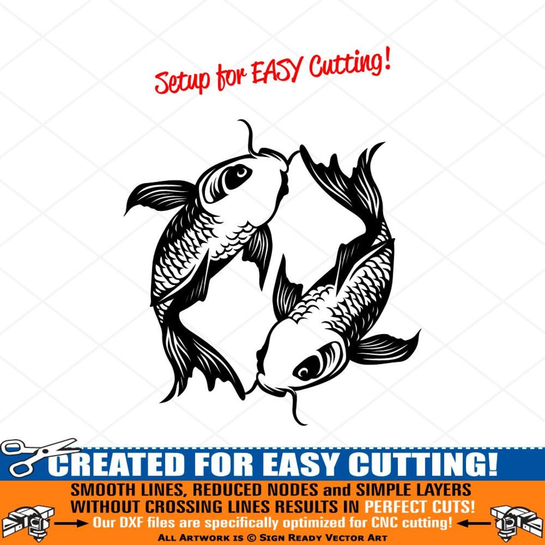 Koi Fish SVGDXF Silhouette Laser Cut Filevector Clip Art, Digital