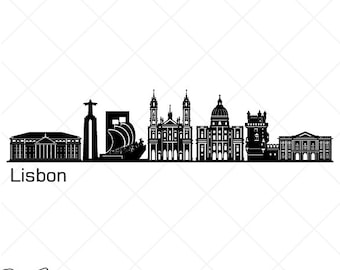 Lisbon City Skyline Clipart-Vector Clip Art Graphics-Digital Download-Cut Ready Files-CNC-Cityscape Vinyl Sign Design -eps, ai, svg, dxf,png