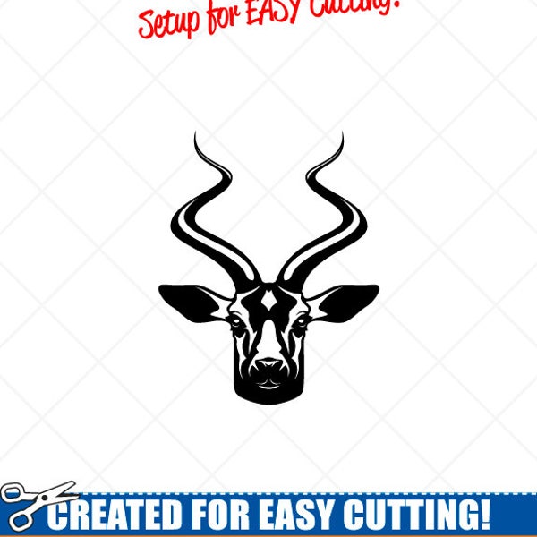 KUDUS ANTELOPE Head Clipart-Vector Clip Art Graphics-Digital Download-Cut Ready Files-CNC-Logo-Vinyl Sign Design-eps, ai, svg, dxf, png, pdf