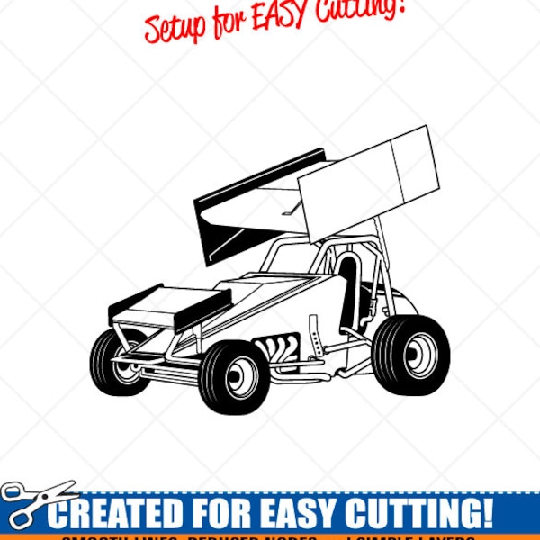 Sprint Car SVG Clipart-Vector Clip Art Graphics-Digital Download Image-Cut Files-CNC-Racing Logo Vinyl Sign Design-eps, ai, dxf, png, pdf