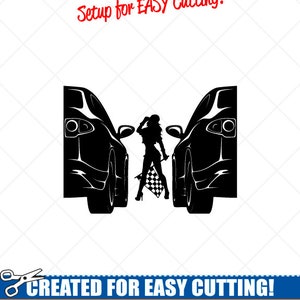 SEXY Girl Racing Flag Clipart-Vector Clip Art Graphics-Digital Download-Cut Ready Files-CNC-Vinyl Sign Design-Car Logo-eps, ai, svg, dxf,png